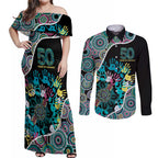 Honouring 50 Year Of NAIDOC Couples Matching Off Shoulder Maxi Dress and Long Sleeve Button Shirt Honouring The Next Generation Pastel Aboriginal Art
