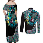 Honouring 50 Year Of NAIDOC Couples Matching Off Shoulder Maxi Dress and Long Sleeve Button Shirt Honouring The Next Generation Pastel Aboriginal Art