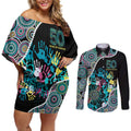 Honouring 50 Year Of NAIDOC Couples Matching Off Shoulder Short Dress and Long Sleeve Button Shirt Honouring The Next Generation Pastel Aboriginal Art