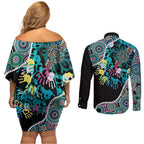Honouring 50 Year Of NAIDOC Couples Matching Off Shoulder Short Dress and Long Sleeve Button Shirt Honouring The Next Generation Pastel Aboriginal Art