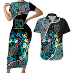 Honouring 50 Year Of NAIDOC Couples Matching Short Sleeve Bodycon Dress and Hawaiian Shirt Honouring The Next Generation Pastel Aboriginal Art