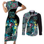 Honouring 50 Year Of NAIDOC Couples Matching Short Sleeve Bodycon Dress and Long Sleeve Button Shirt Honouring The Next Generation Pastel Aboriginal Art