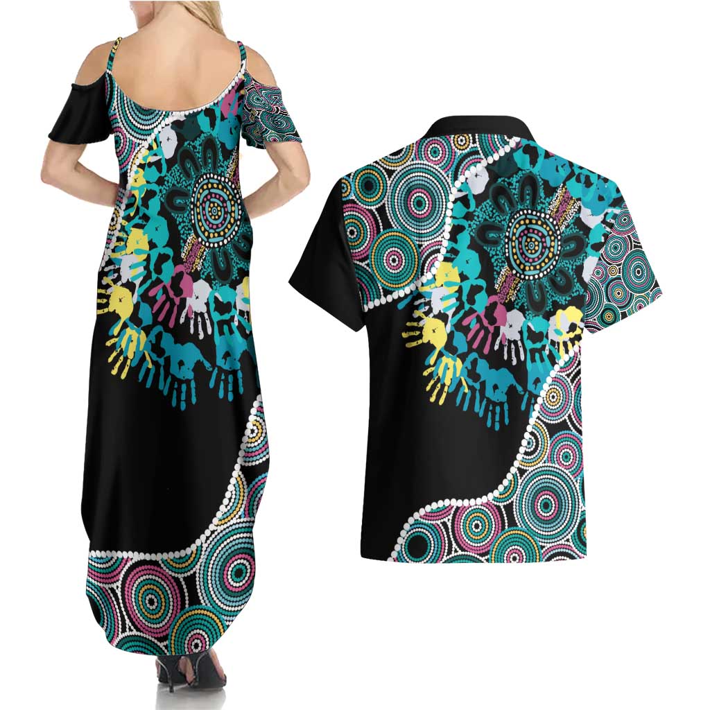 Honouring 50 Year Of NAIDOC Couples Matching Summer Maxi Dress and Hawaiian Shirt Honouring The Next Generation Pastel Aboriginal Art