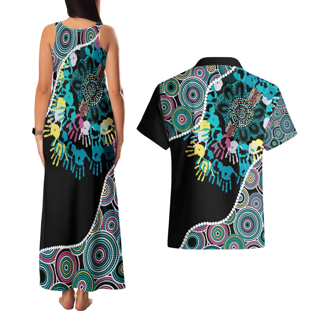 Honouring 50 Year Of NAIDOC Couples Matching Tank Maxi Dress and Hawaiian Shirt Honouring The Next Generation Pastel Aboriginal Art