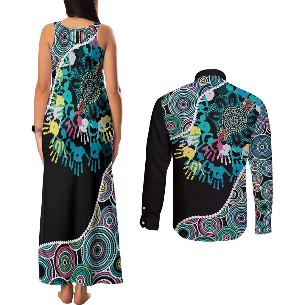 Honouring 50 Year Of NAIDOC Couples Matching Tank Maxi Dress and Long Sleeve Button Shirt Honouring The Next Generation Pastel Aboriginal Art