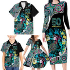 Honouring 50 Year Of NAIDOC Family Matching Long Sleeve Bodycon Dress and Hawaiian Shirt Honouring The Next Generation Pastel Aboriginal Art