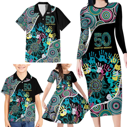 Honouring 50 Year Of NAIDOC Family Matching Long Sleeve Bodycon Dress and Hawaiian Shirt Honouring The Next Generation Pastel Aboriginal Art