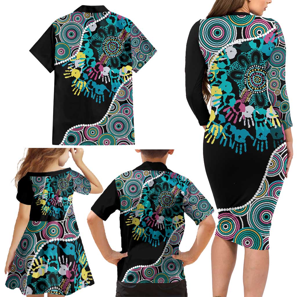 Honouring 50 Year Of NAIDOC Family Matching Long Sleeve Bodycon Dress and Hawaiian Shirt Honouring The Next Generation Pastel Aboriginal Art