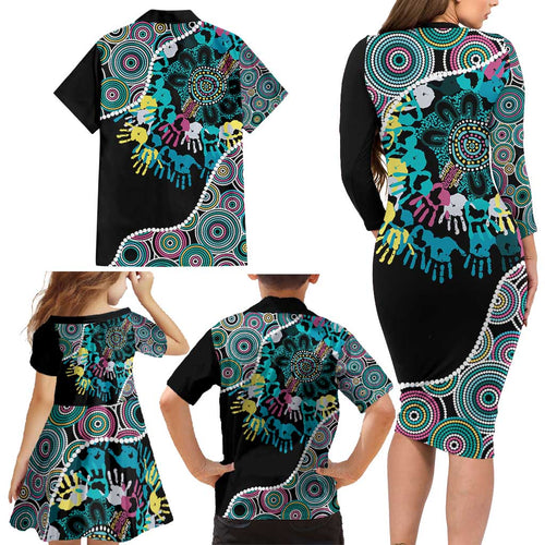 Honouring 50 Year Of NAIDOC Family Matching Long Sleeve Bodycon Dress and Hawaiian Shirt Honouring The Next Generation Pastel Aboriginal Art