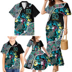 Honouring 50 Year Of NAIDOC Family Matching Mermaid Dress and Hawaiian Shirt Honouring The Next Generation Pastel Aboriginal Art