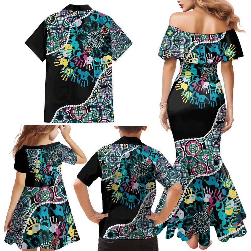Honouring 50 Year Of NAIDOC Family Matching Mermaid Dress and Hawaiian Shirt Honouring The Next Generation Pastel Aboriginal Art