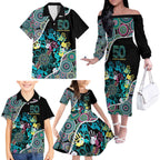 Honouring 50 Year Of NAIDOC Family Matching Off The Shoulder Long Sleeve Dress and Hawaiian Shirt Honouring The Next Generation Pastel Aboriginal Art