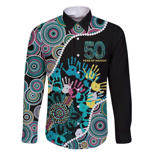 Honouring 50 Year Of NAIDOC Family Matching Off The Shoulder Long Sleeve Dress and Hawaiian Shirt Honouring The Next Generation Pastel Aboriginal Art