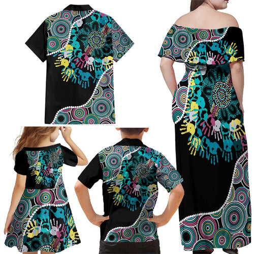 Honouring 50 Year Of NAIDOC Family Matching Off Shoulder Maxi Dress and Hawaiian Shirt Honouring The Next Generation Pastel Aboriginal Art