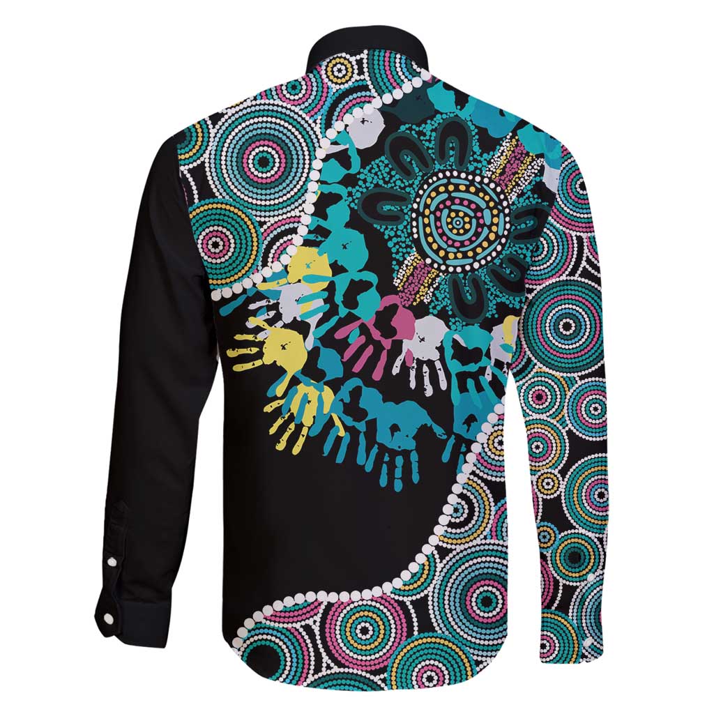 Honouring 50 Year Of NAIDOC Family Matching Off Shoulder Short Dress and Hawaiian Shirt Honouring The Next Generation Pastel Aboriginal Art