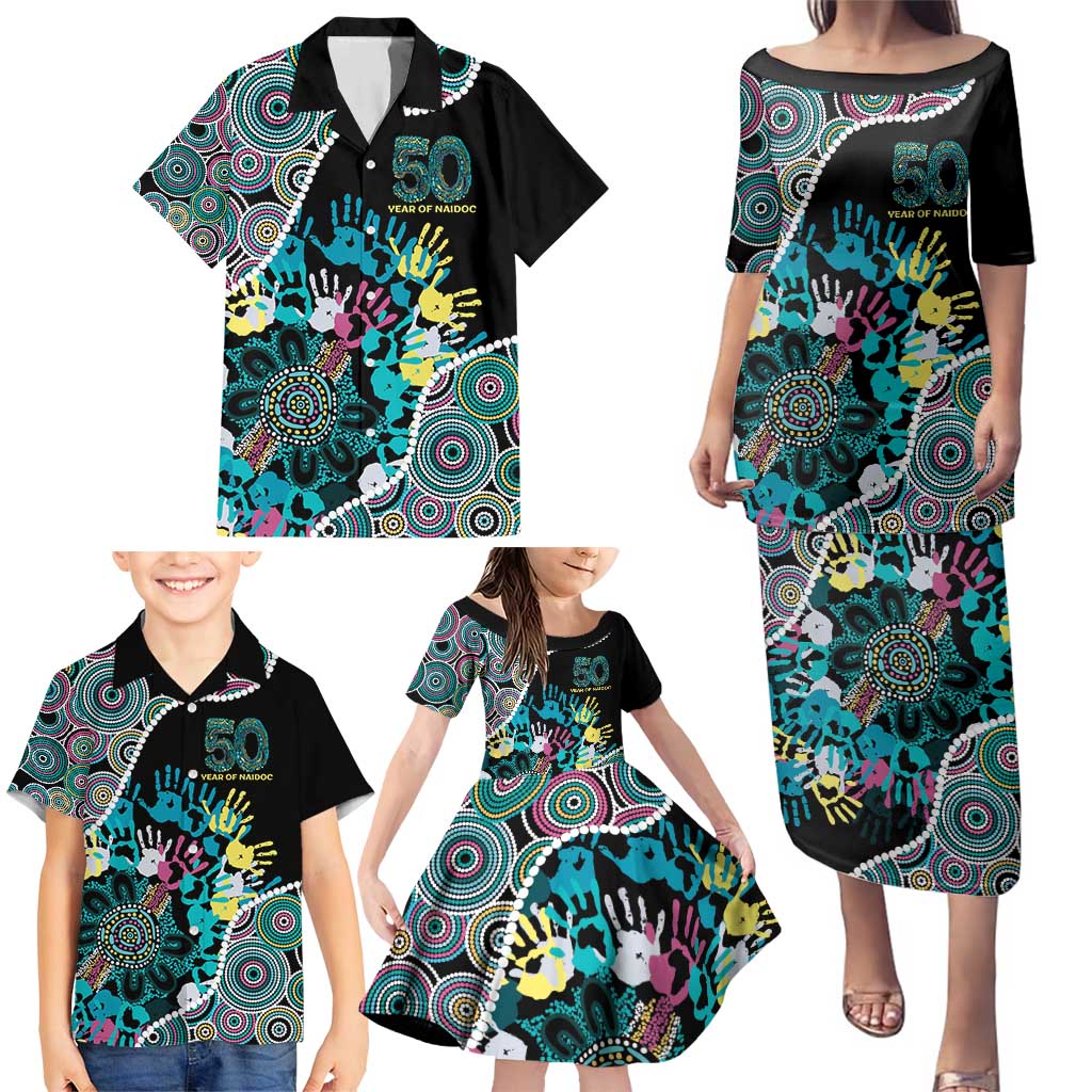 Honouring 50 Year Of NAIDOC Family Matching Puletasi and Hawaiian Shirt Honouring The Next Generation Pastel Aboriginal Art