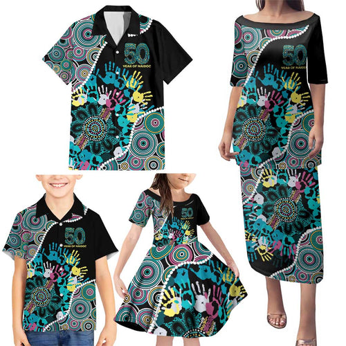 Honouring 50 Year Of NAIDOC Family Matching Puletasi and Hawaiian Shirt Honouring The Next Generation Pastel Aboriginal Art