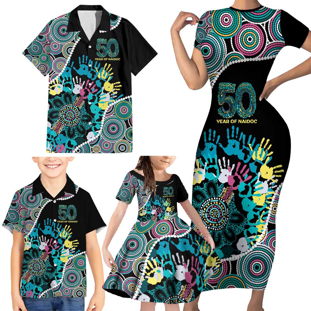 Honouring 50 Year Of NAIDOC Family Matching Short Sleeve Bodycon Dress and Hawaiian Shirt Honouring The Next Generation Pastel Aboriginal Art