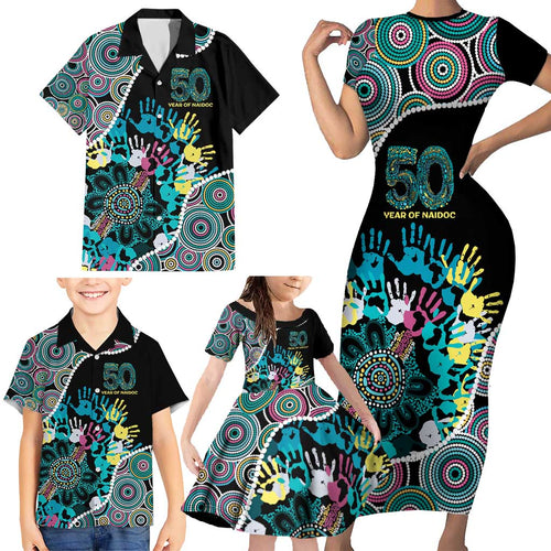 Honouring 50 Year Of NAIDOC Family Matching Short Sleeve Bodycon Dress and Hawaiian Shirt Honouring The Next Generation Pastel Aboriginal Art