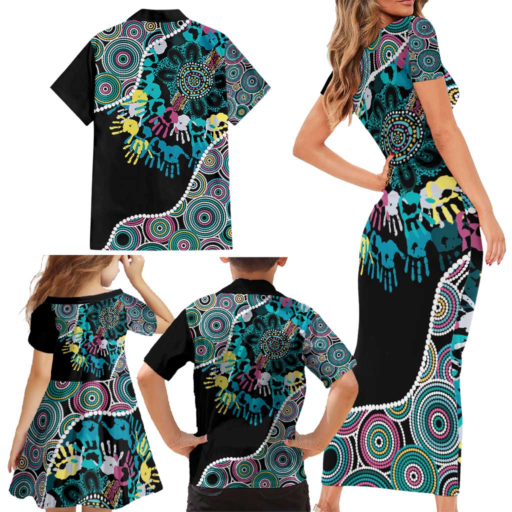 Honouring 50 Year Of NAIDOC Family Matching Short Sleeve Bodycon Dress and Hawaiian Shirt Honouring The Next Generation Pastel Aboriginal Art
