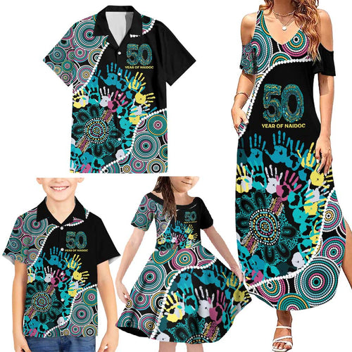 Honouring 50 Year Of NAIDOC Family Matching Summer Maxi Dress and Hawaiian Shirt Honouring The Next Generation Pastel Aboriginal Art