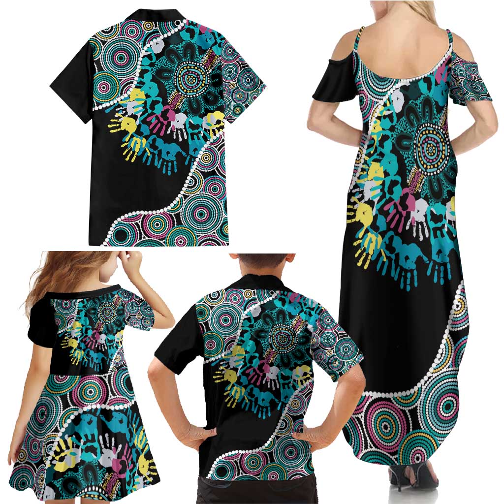 Honouring 50 Year Of NAIDOC Family Matching Summer Maxi Dress and Hawaiian Shirt Honouring The Next Generation Pastel Aboriginal Art