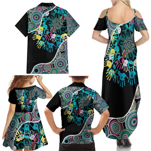 Honouring 50 Year Of NAIDOC Family Matching Summer Maxi Dress and Hawaiian Shirt Honouring The Next Generation Pastel Aboriginal Art