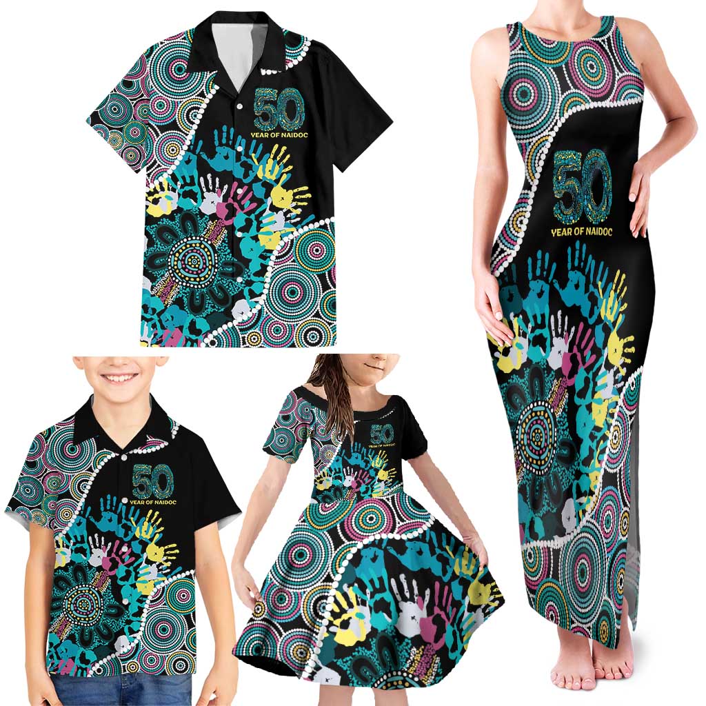 Honouring 50 Year Of NAIDOC Family Matching Tank Maxi Dress and Hawaiian Shirt Honouring The Next Generation Pastel Aboriginal Art
