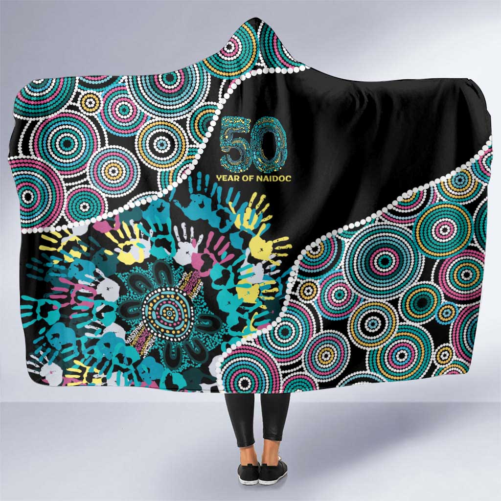 Honouring 50 Year Of NAIDOC Hooded Blanket Honouring The Next Generation Pastel Aboriginal Art