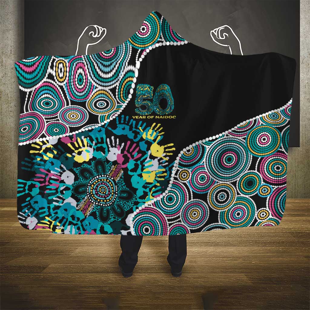 Honouring 50 Year Of NAIDOC Hooded Blanket Honouring The Next Generation Pastel Aboriginal Art