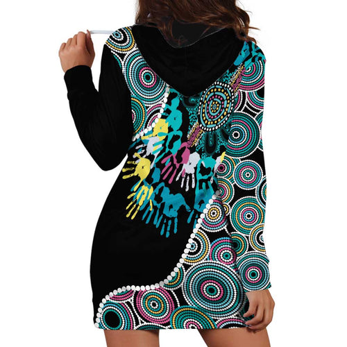 Honouring 50 Year Of NAIDOC Hoodie Dress Honouring The Next Generation Pastel Aboriginal Art
