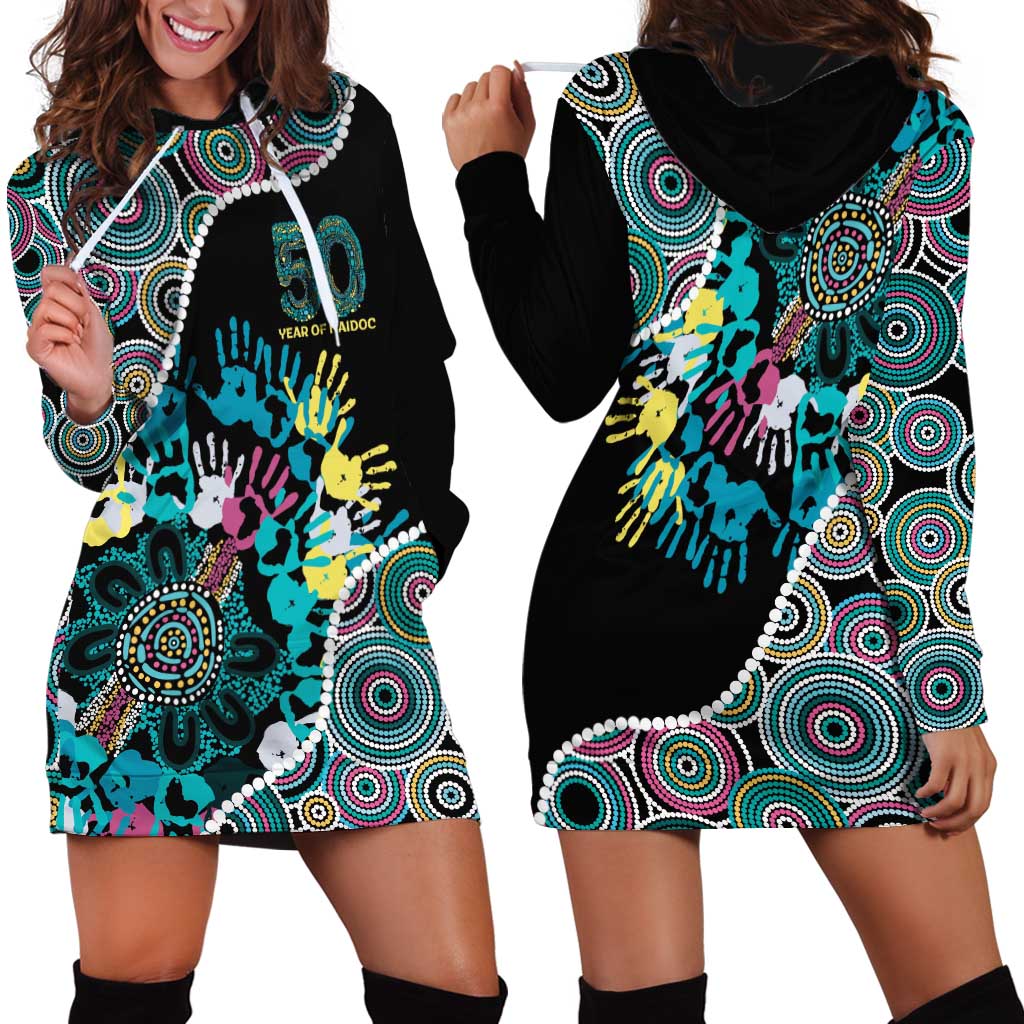 Honouring 50 Year Of NAIDOC Hoodie Dress Honouring The Next Generation Pastel Aboriginal Art