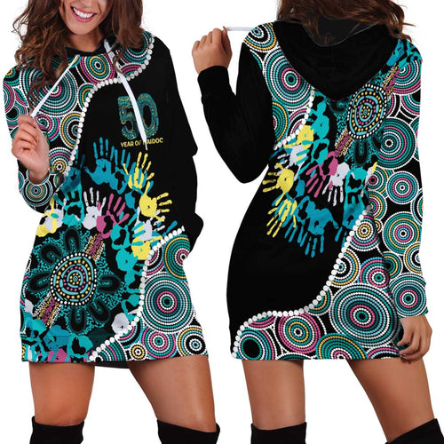 Honouring 50 Year Of NAIDOC Hoodie Dress Honouring The Next Generation Pastel Aboriginal Art