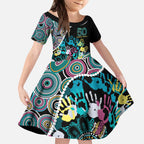 Honouring 50 Year Of NAIDOC Kid Short Sleeve Dress Honouring The Next Generation Pastel Aboriginal Art