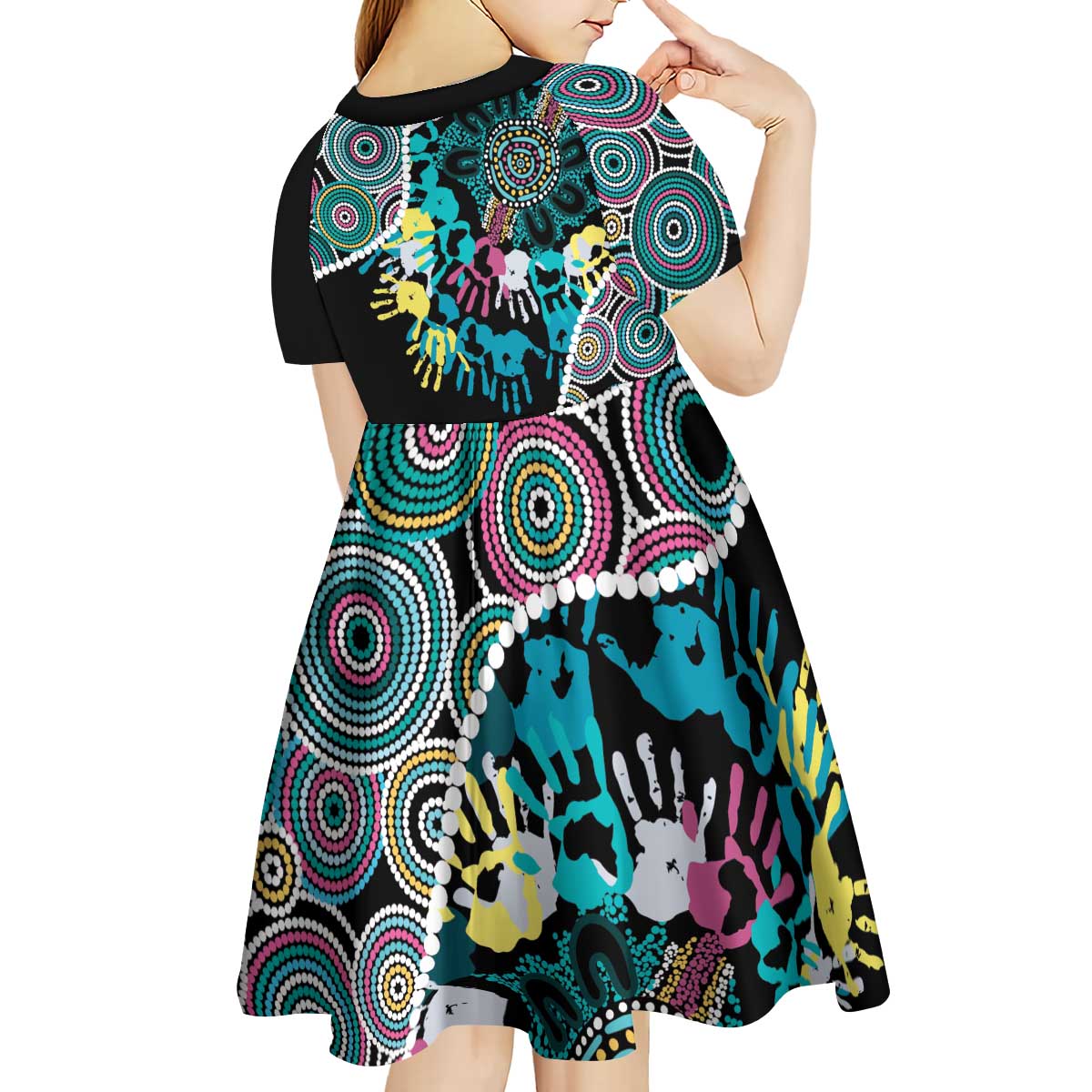 Honouring 50 Year Of NAIDOC Kid Short Sleeve Dress Honouring The Next Generation Pastel Aboriginal Art