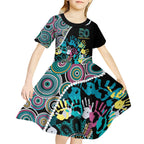 Honouring 50 Year Of NAIDOC Kid Short Sleeve Dress Honouring The Next Generation Pastel Aboriginal Art
