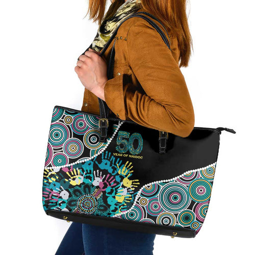Honouring 50 Year Of NAIDOC Leather Tote Bag Honouring The Next Generation Pastel Aboriginal Art
