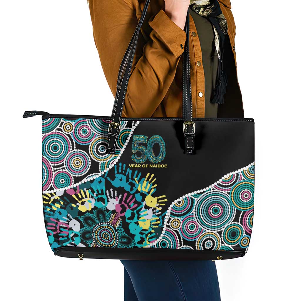 Honouring 50 Year Of NAIDOC Leather Tote Bag Honouring The Next Generation Pastel Aboriginal Art