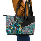 Honouring 50 Year Of NAIDOC Leather Tote Bag Honouring The Next Generation Pastel Aboriginal Art