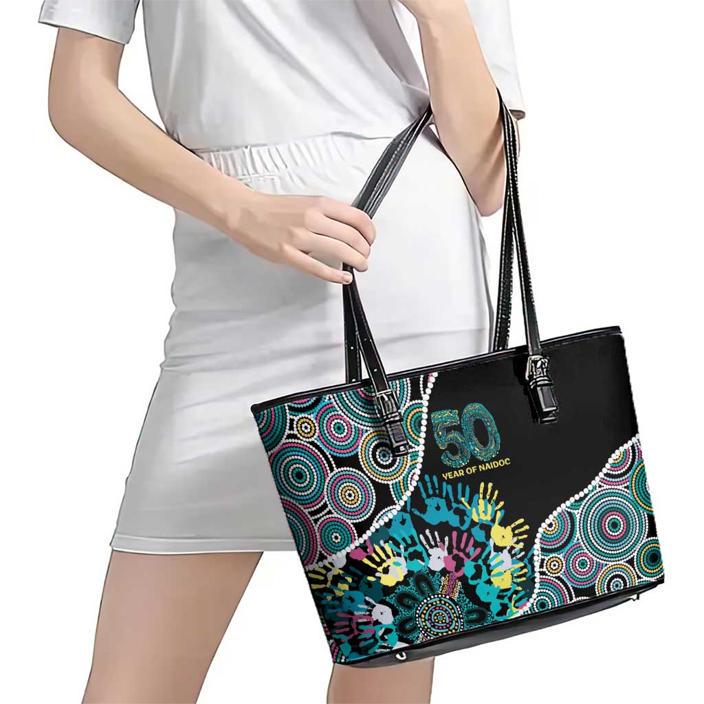 Honouring 50 Year Of NAIDOC Leather Tote Bag Honouring The Next Generation Pastel Aboriginal Art