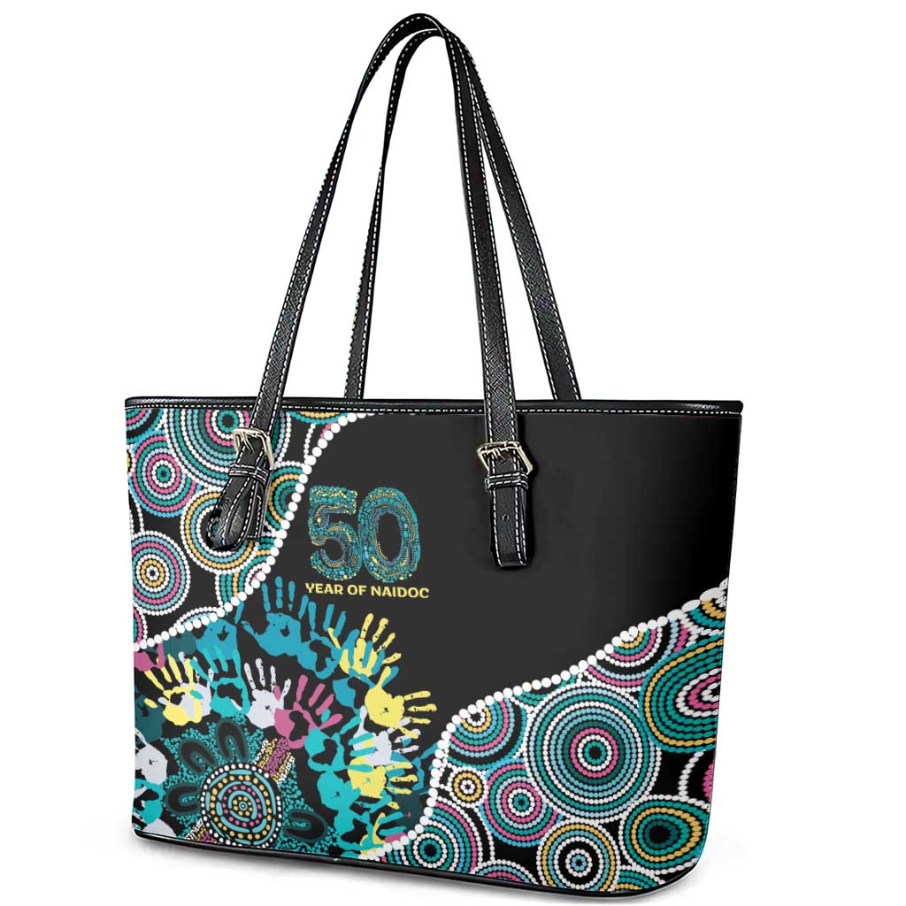 Honouring 50 Year Of NAIDOC Leather Tote Bag Honouring The Next Generation Pastel Aboriginal Art