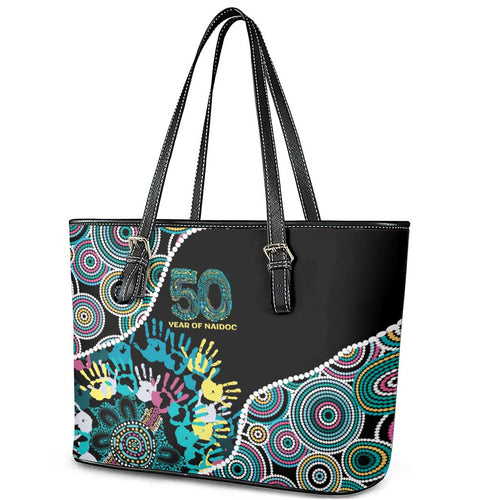 Honouring 50 Year Of NAIDOC Leather Tote Bag Honouring The Next Generation Pastel Aboriginal Art