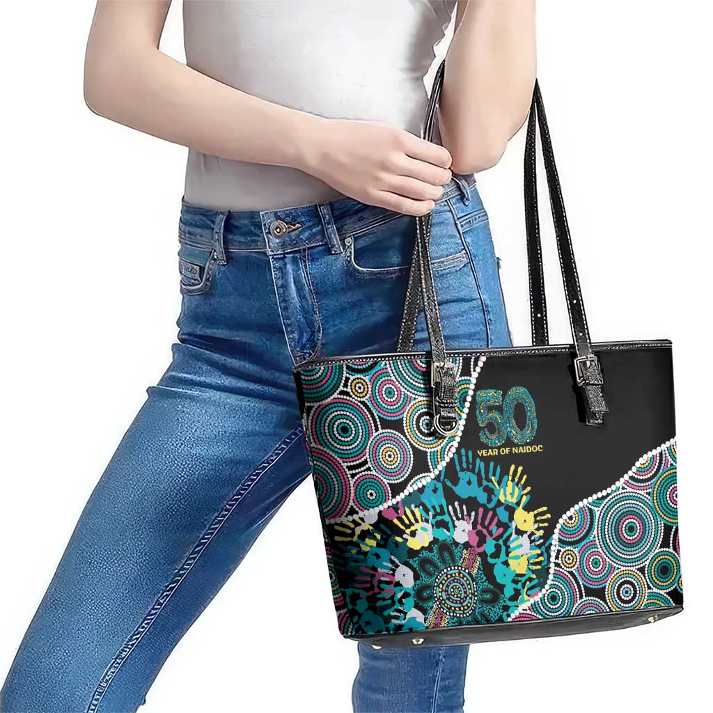 Honouring 50 Year Of NAIDOC Leather Tote Bag Honouring The Next Generation Pastel Aboriginal Art