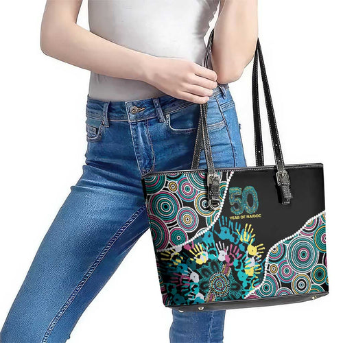 Honouring 50 Year Of NAIDOC Leather Tote Bag Honouring The Next Generation Pastel Aboriginal Art