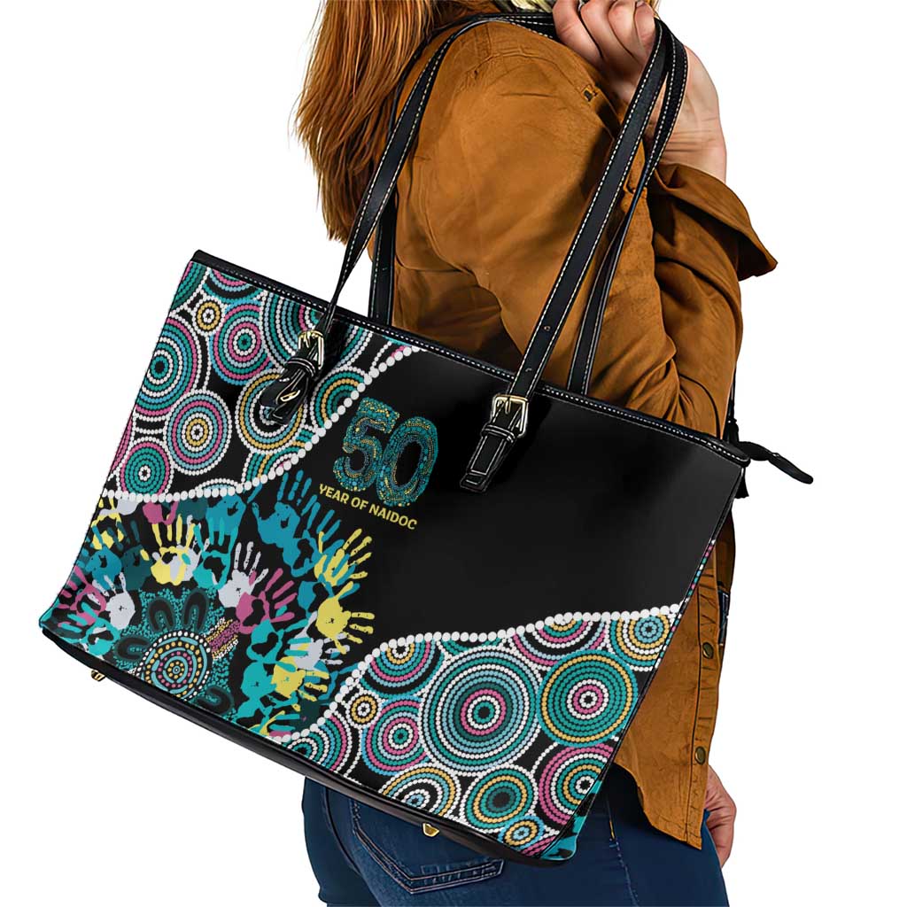 Honouring 50 Year Of NAIDOC Leather Tote Bag Honouring The Next Generation Pastel Aboriginal Art