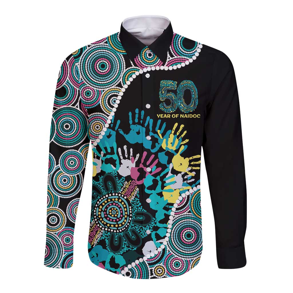 Honouring 50 Year Of NAIDOC Long Sleeve Button Shirt Honouring The Next Generation Pastel Aboriginal Art