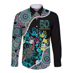 Honouring 50 Year Of NAIDOC Long Sleeve Button Shirt Honouring The Next Generation Pastel Aboriginal Art