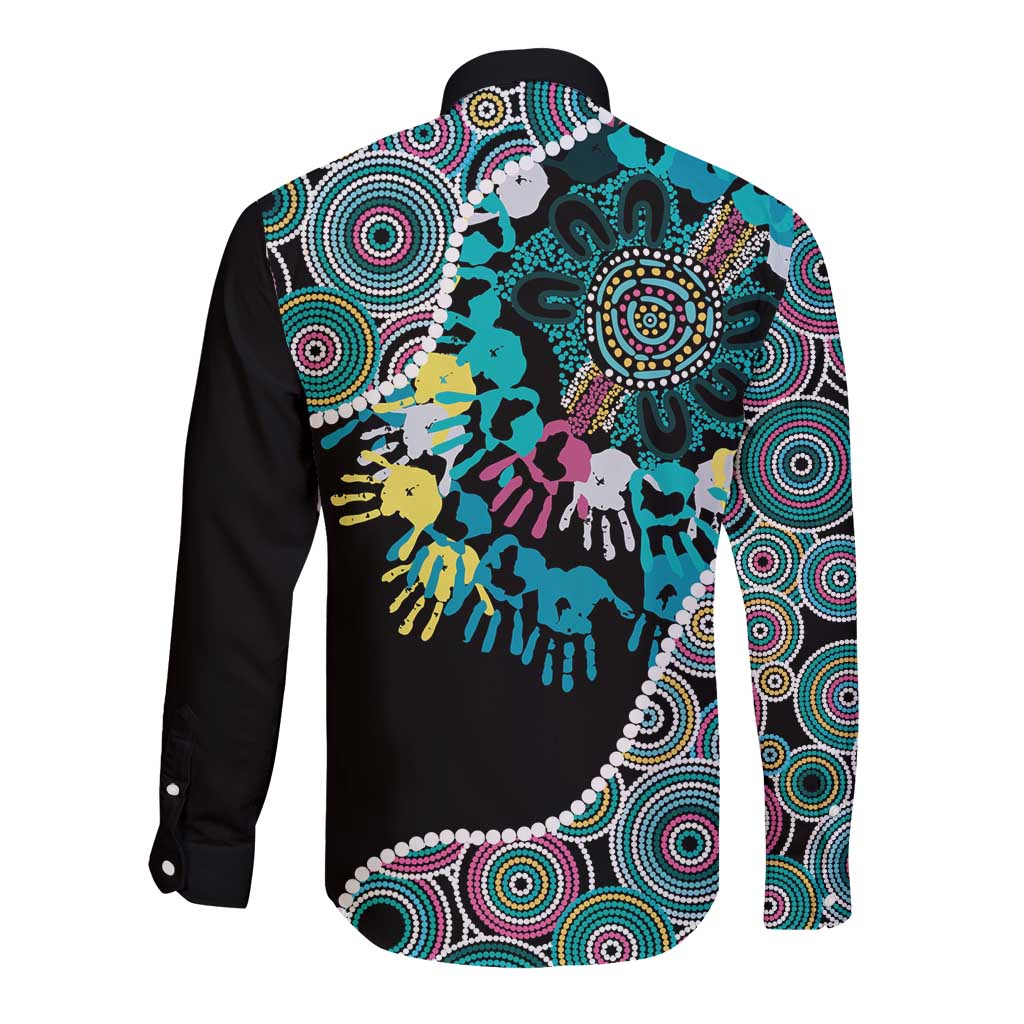 Honouring 50 Year Of NAIDOC Long Sleeve Button Shirt Honouring The Next Generation Pastel Aboriginal Art