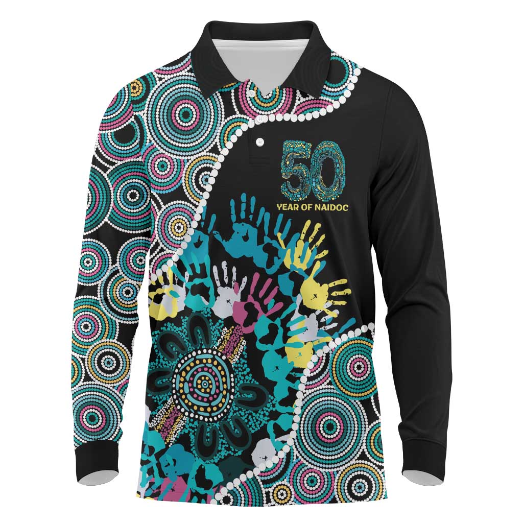 Honouring 50 Year Of NAIDOC Long Sleeve Polo Shirt Honouring The Next Generation Pastel Aboriginal Art