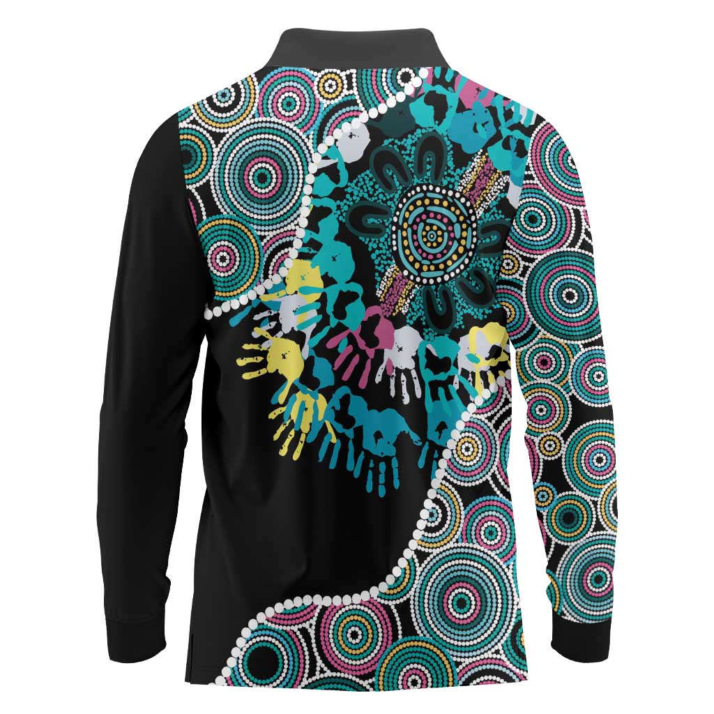 Honouring 50 Year Of NAIDOC Long Sleeve Polo Shirt Honouring The Next Generation Pastel Aboriginal Art